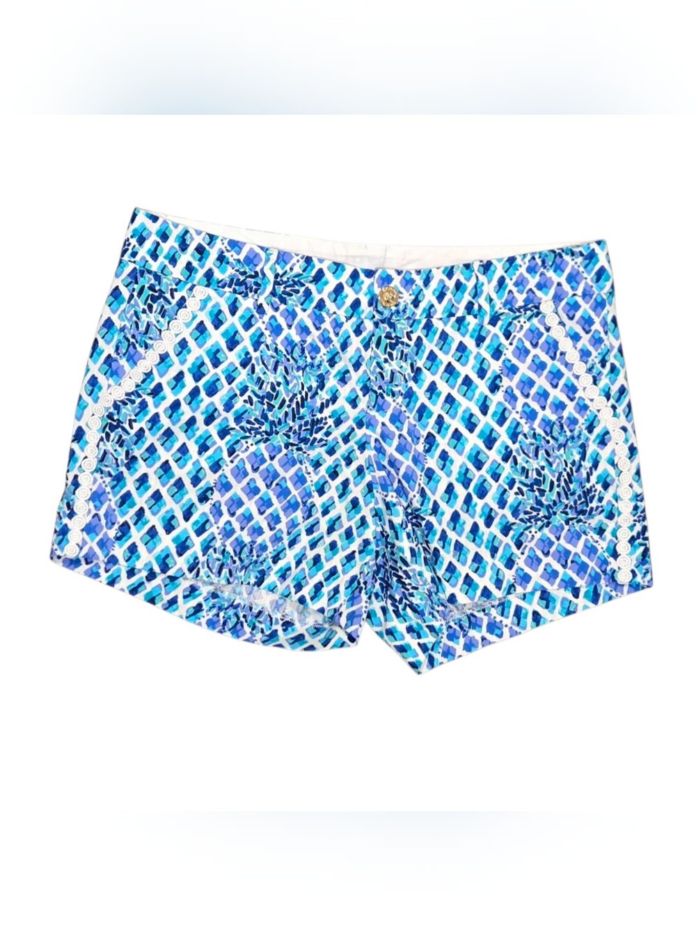 Lilly Pulitzer Callahan Shorts Resort White Blue Pineapple Lace Size 12